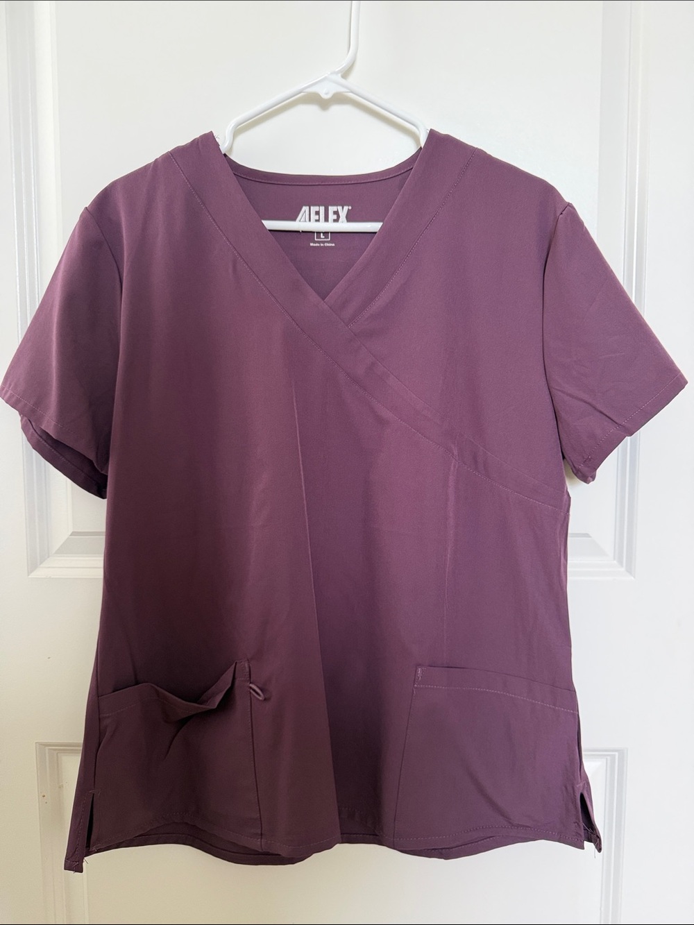 Women's V-Neck Scrub Top in Plum